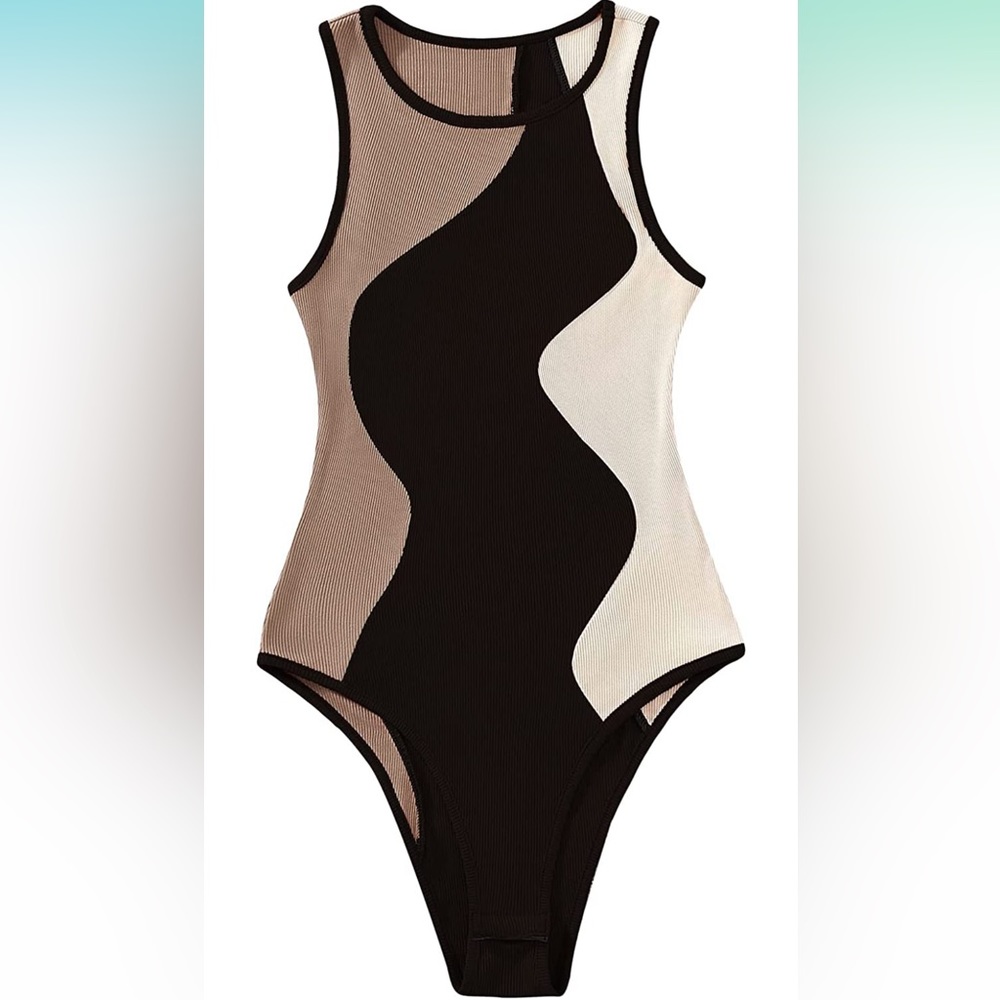 Color Block Sleeveless Scoop Neck Tank Bodysuit